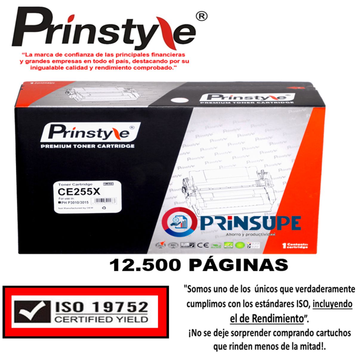 PRINSTYLE - TONER PRINSTYLE 55X CE255X  55A 12.500 PÁG. ISO  RENDIMIENTO 19752