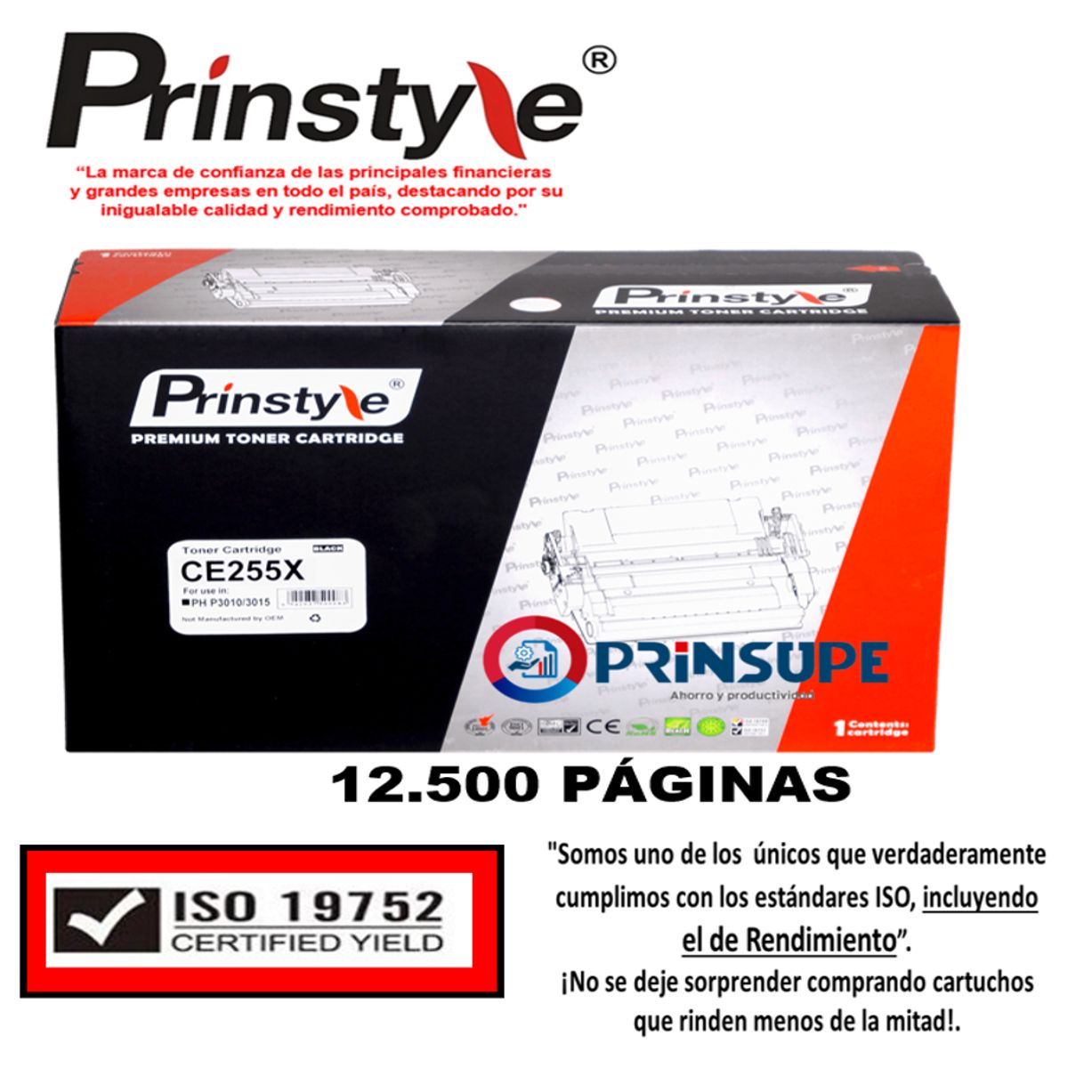 PRINSTYLE - TONER PRINSTYLE 55X CE255X  55A 12.500 PÁG. ISO  RENDIMIENTO 19752