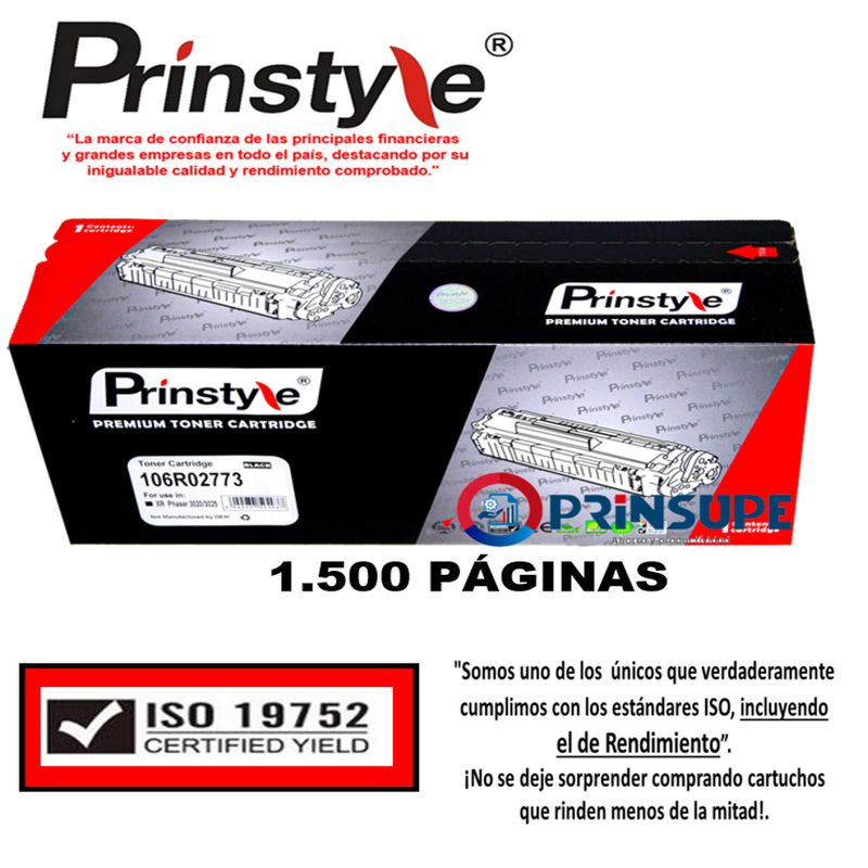 PRINSTYLE - TONER DE 1.500 PÁG PRINSTYLE 106R02773  XEROX 3020  -ISO 19752-