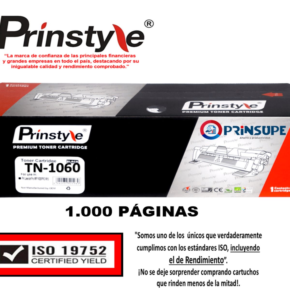 PRINSTYLE - TONER DE 1.000 PÁG. PRINSTYLE TN1060   TN-1060  P/BROTHER- ISO 19752-