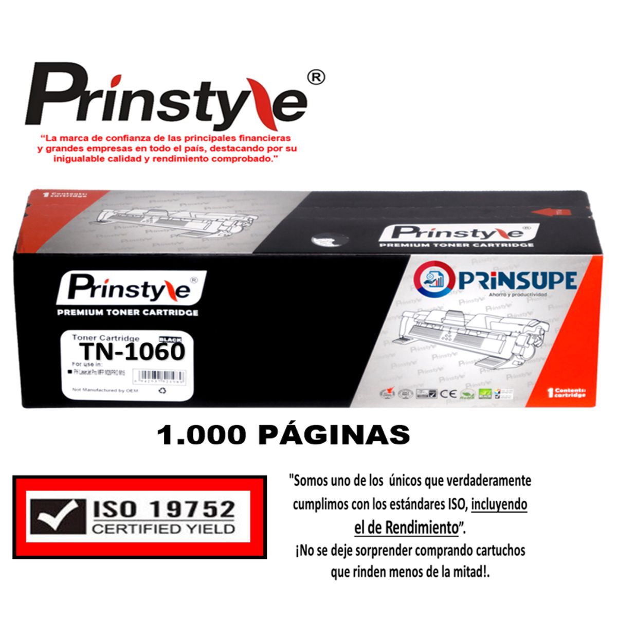PRINSTYLE - TONER DE 1.000 PÁG. PRINSTYLE TN1060   TN-1060  P/BROTHER- ISO 19752-