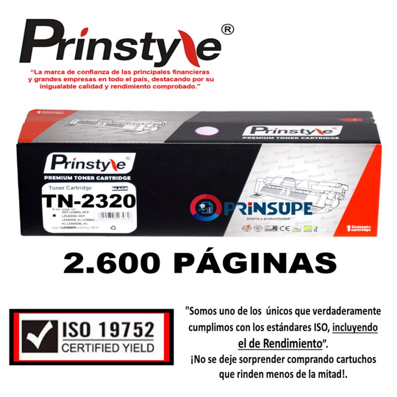 PRINSTYLE - TONER PRINSTYLE TN2320 2.600 PÁG TN-2320   ISO DE RENDIMIENTO 19752