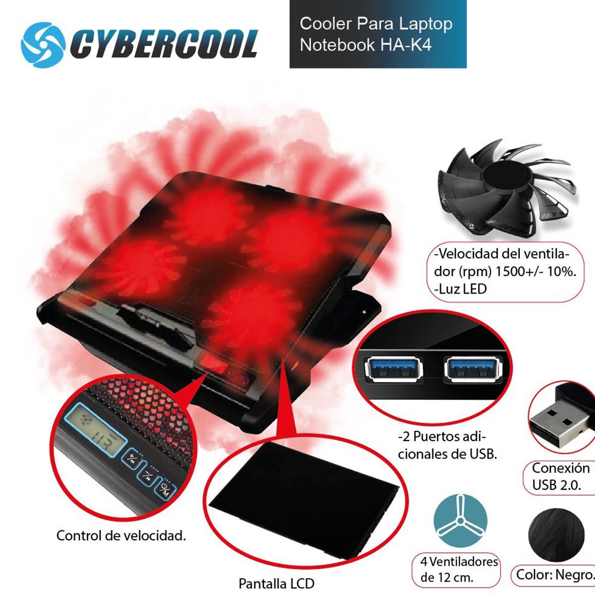 HALION - COOLER CYBERCOOL HA-K4 - 4 VENTILADORES