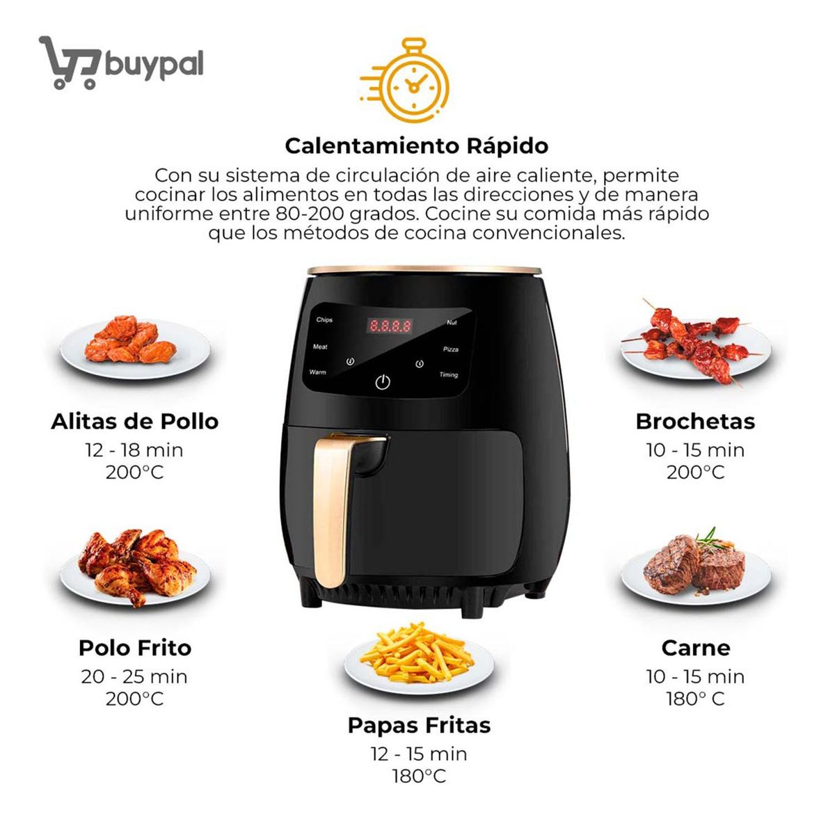 BUYPAL - Freidora Aire Airfryer Digital 6 Litros Sin Aceite 1800W