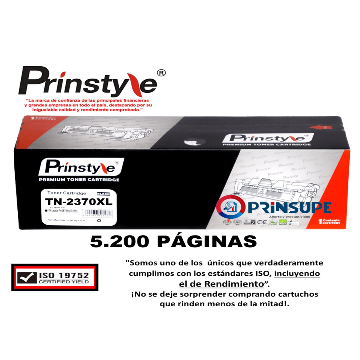 PRINSTYLE - TONER DE 5.200 PÁG  TN-2370   PRINSTYLE TN2370   P/BROTHER ISO 19752
