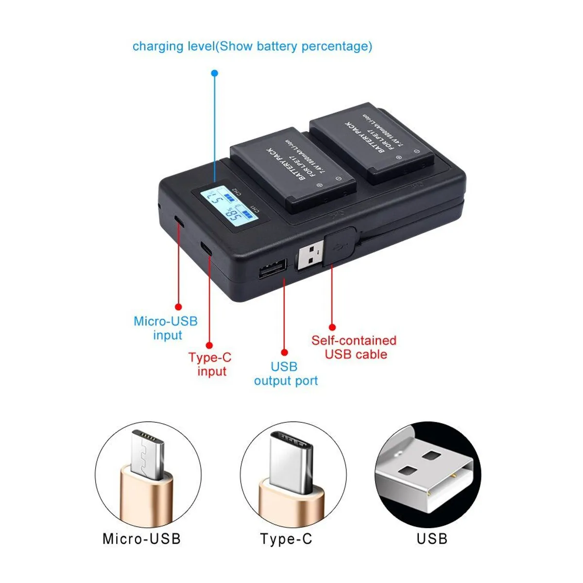 GENERICO - Cargador LP-E17 Doble con Pantalla