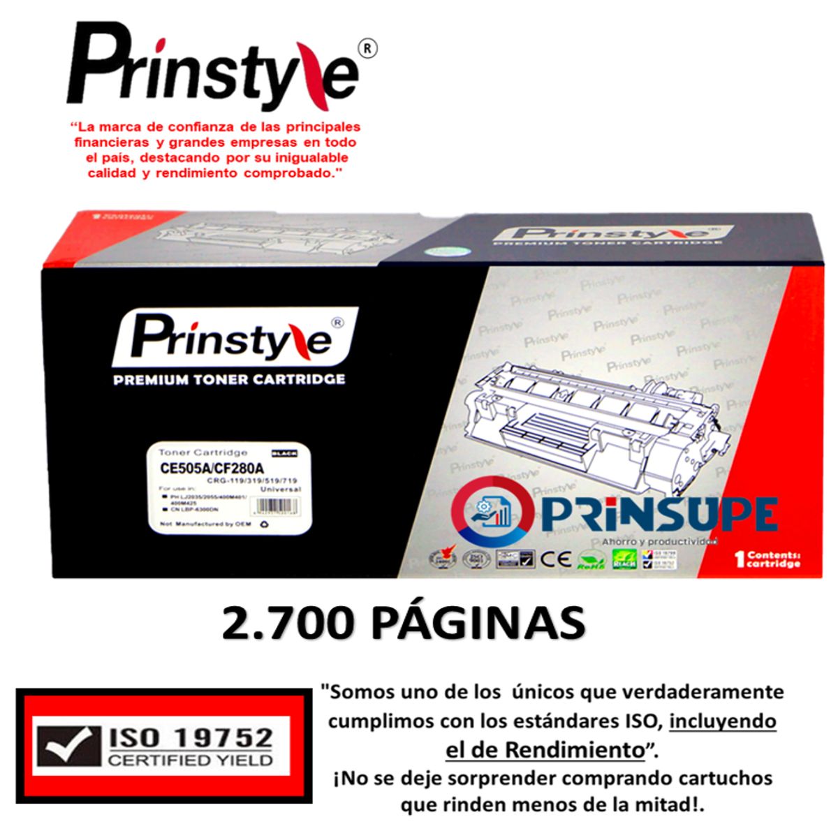 PRINSTYLE - TONER DE 2.700 PÁG. PRINSTYLE 05A  CE505A  -ISO 19752-