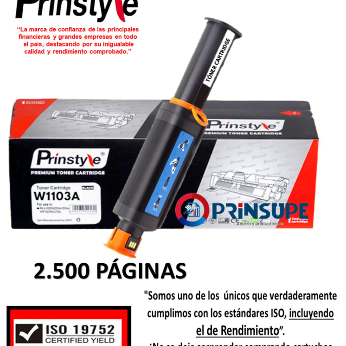 PRINSTYLE - TONER PRINSTYLE 103A  W1103A 2.500 PÁG  ISO DE RENDIMIENTO 19752