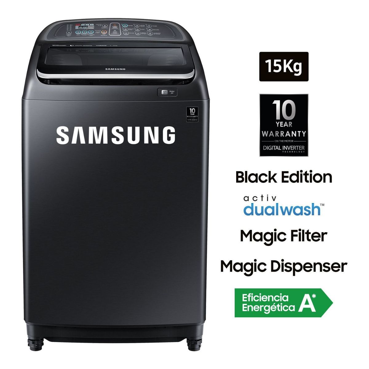 SAMSUNG - Lavadora SAMSUNG Digital Inverter con Activ DualWash™ 15 kg WA15J5750LV/PE