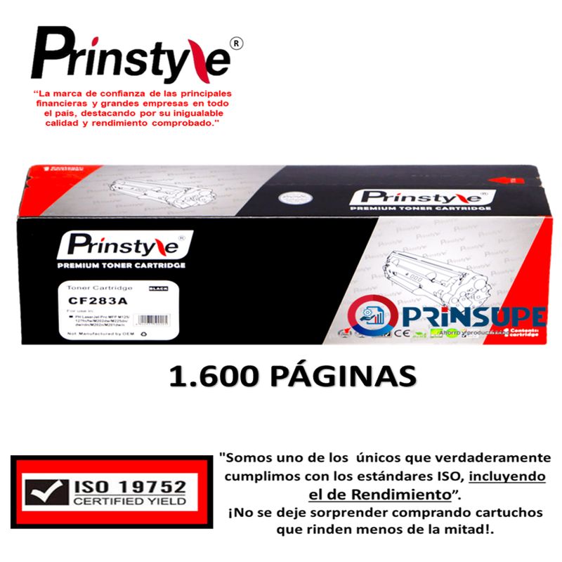 PRINSTYLE - TONER 83A - CF283A  PÁG PRINSTYLE  1.600 PÁG  . ISO 19752