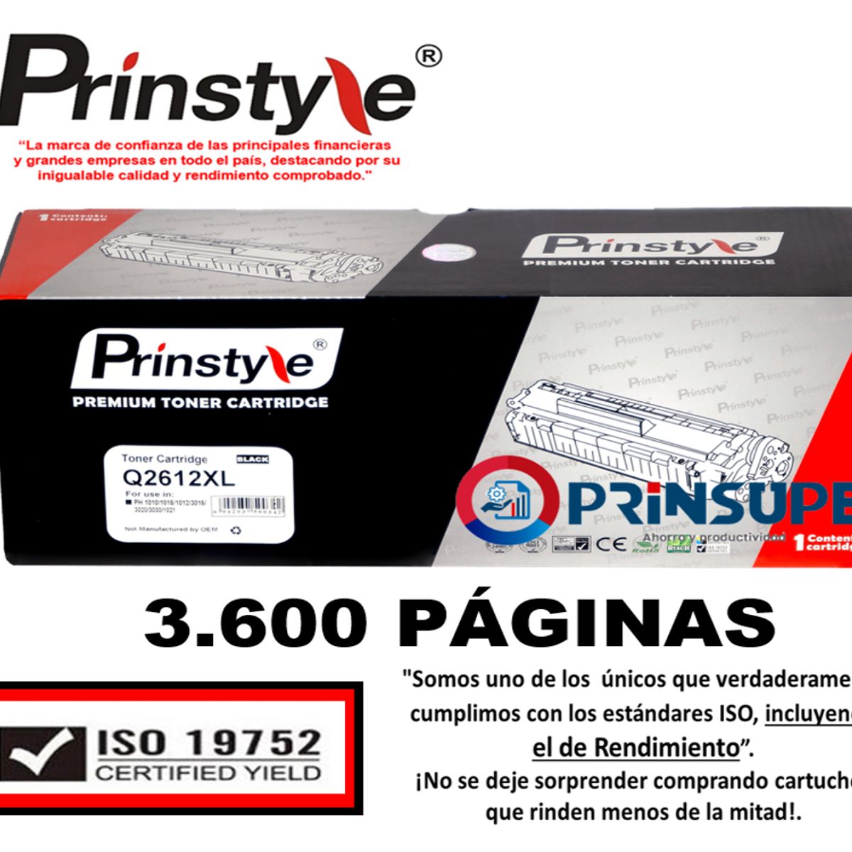 PRINSTYLE - TONER DE 3.600 PÁG. PRINSTYLE 12A Q2612A  -ALTO RENDIMIENTO-