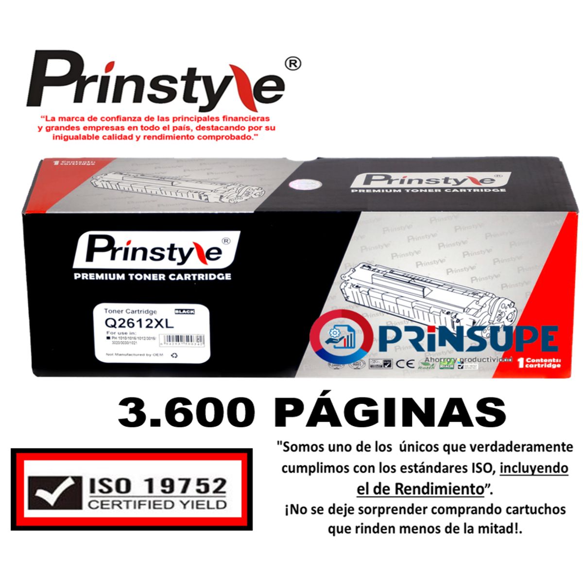 PRINSTYLE - TONER DE 3.600 PÁG. PRINSTYLE 12A Q2612A  -ALTO RENDIMIENTO-