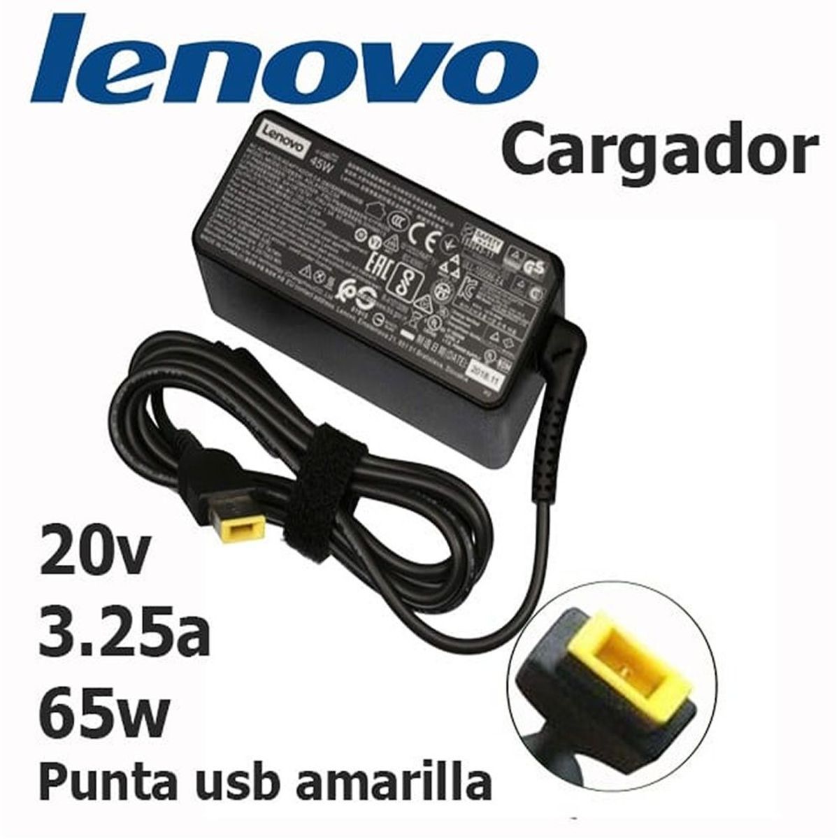 LENOVO - CARGADOR GENERICO LENOVO - 20V 325A TIPO USB AMARILLO 65W