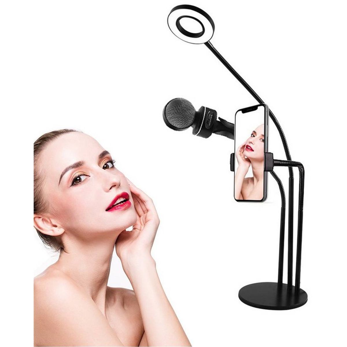 NEO DIGITAL - Kit Stream Luz Led de mesa  Soporte de celular  Soporte de micrófono