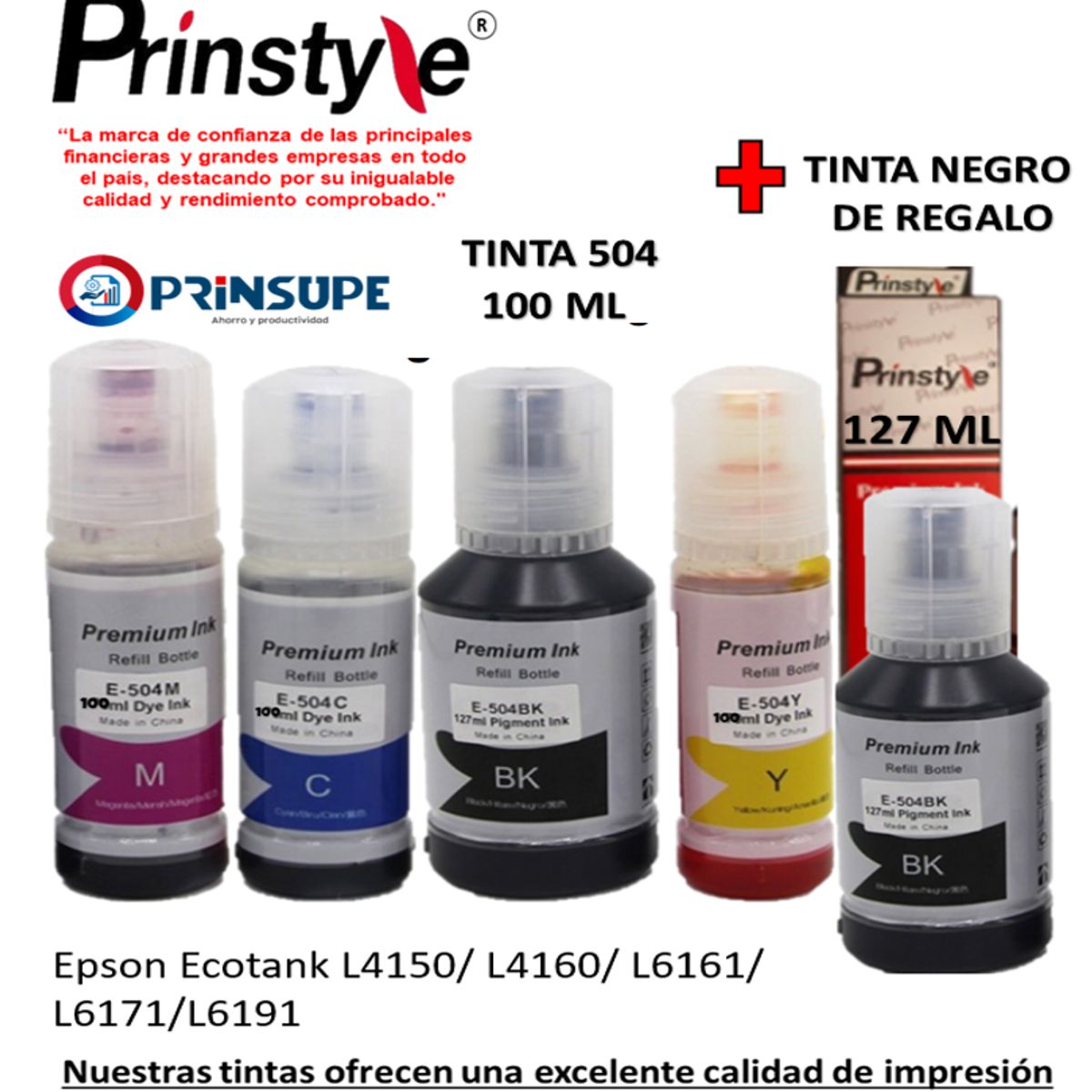 GENERICO - TINTA 504 KIT X4 P/ EPSON 100ML +1TINTA DE REGALO -COMP. PRINSTYLE