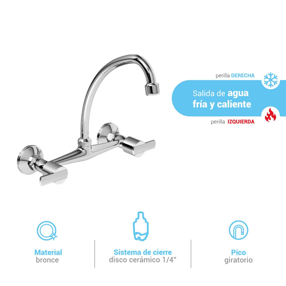 ITALGRIF - Mezcladora para lavadero a la pared buzios lever cromado Italgrif