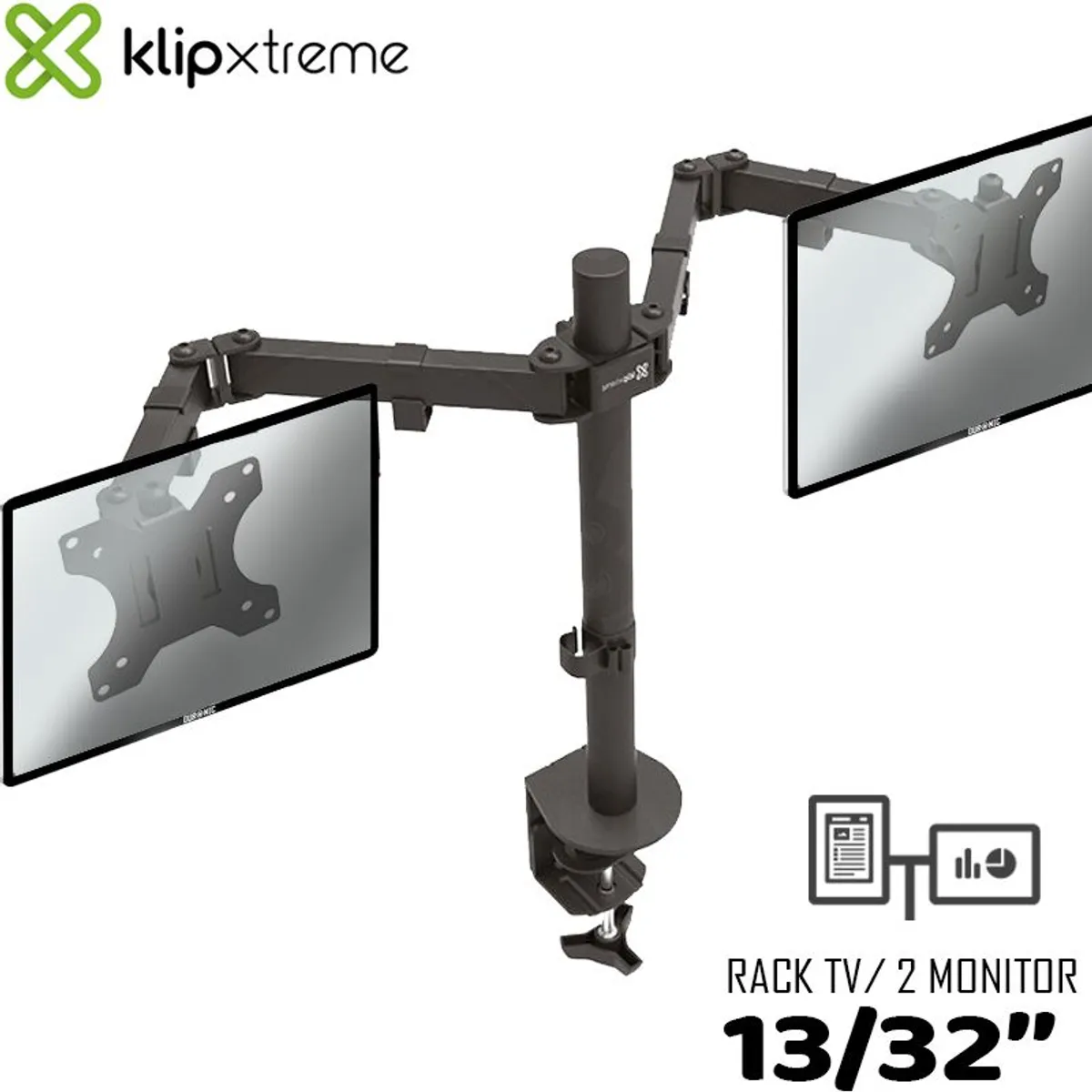 KLIPXTREME - Soporte Para 2 Monitores 13-32" Rack Brazo Klip Xtreme KPM-310