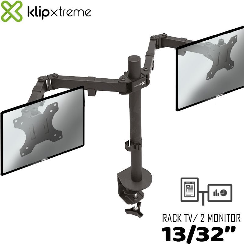 KLIPXTREME - Soporte Para 2 Monitores 13-32" Rack Brazo Klip Xtreme KPM-310