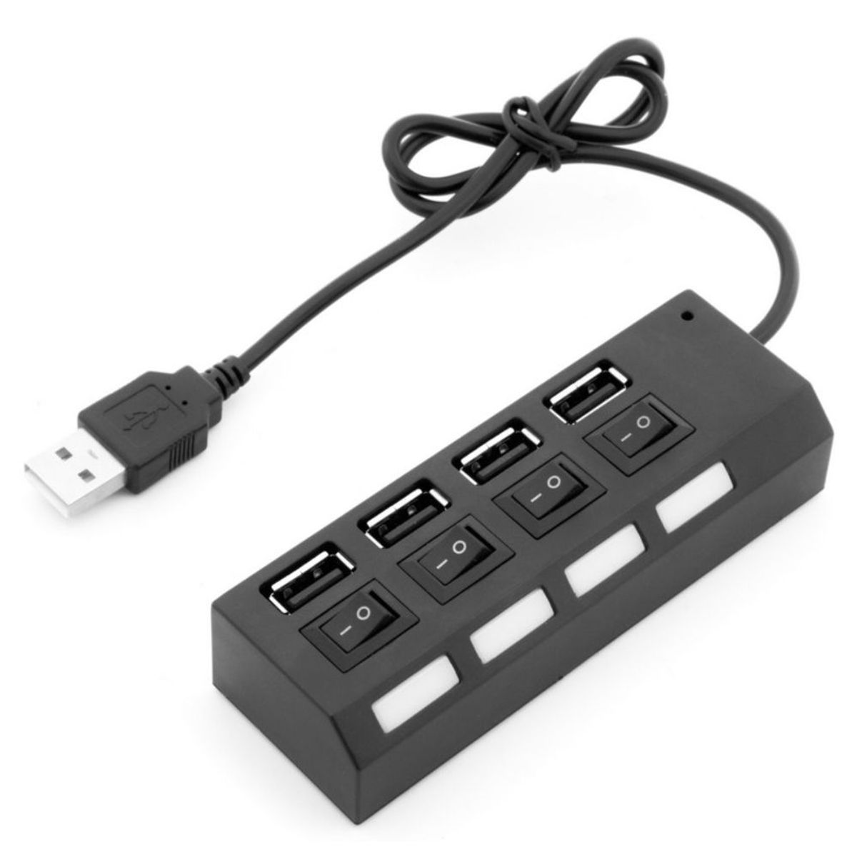GENERICO - Hub 4 Puertos Independientes 2.0 Usb Con Botón Usb - Negro