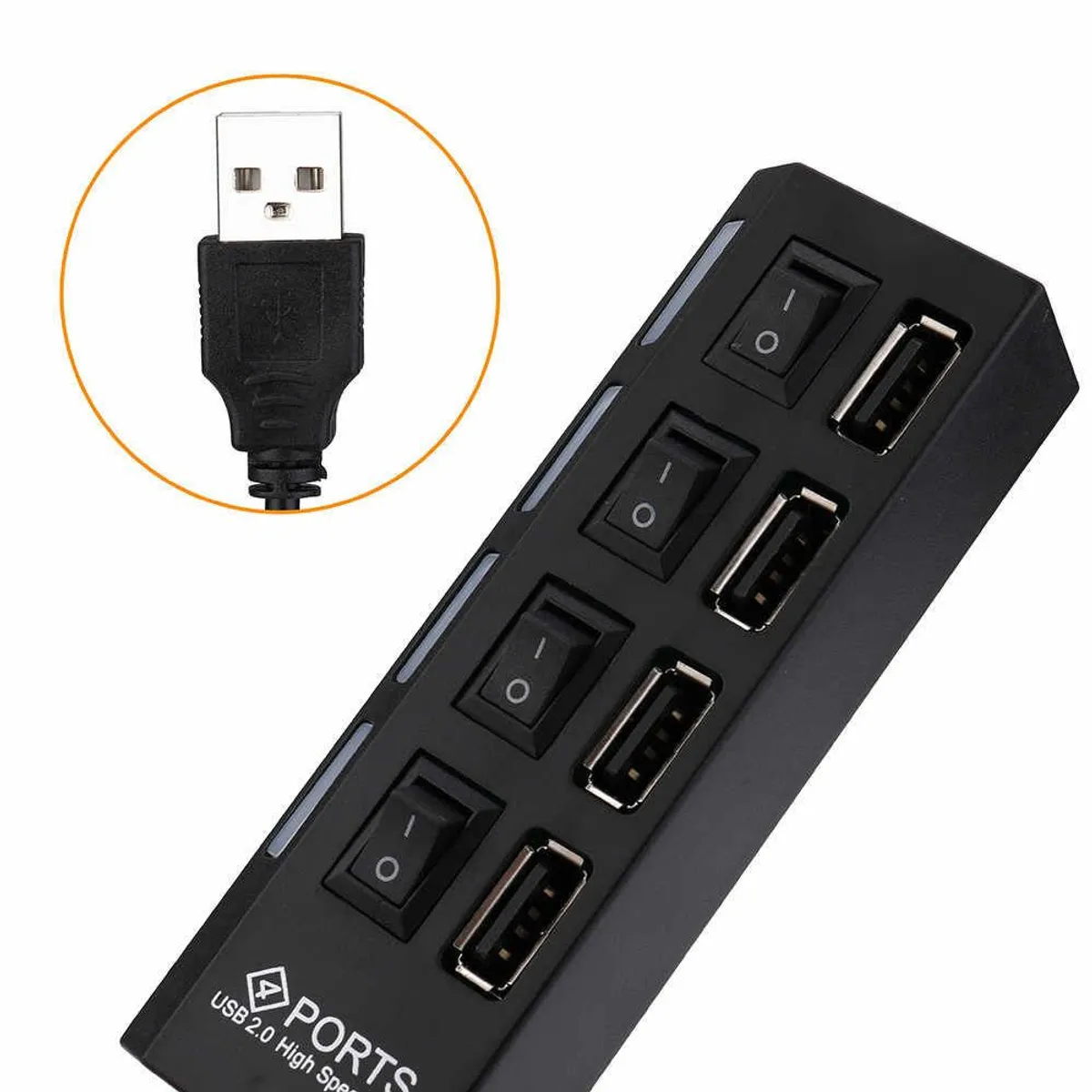GENERICO - Hub 4 Puertos Independientes 2.0 Usb Con Botón Usb - Negro