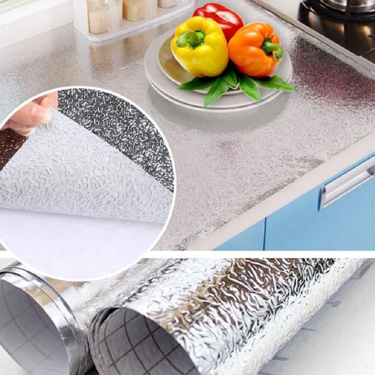 GENERICO - Papel Aluminio Adhesivo 60cmx3m para Cocina Tapiz antigrasa