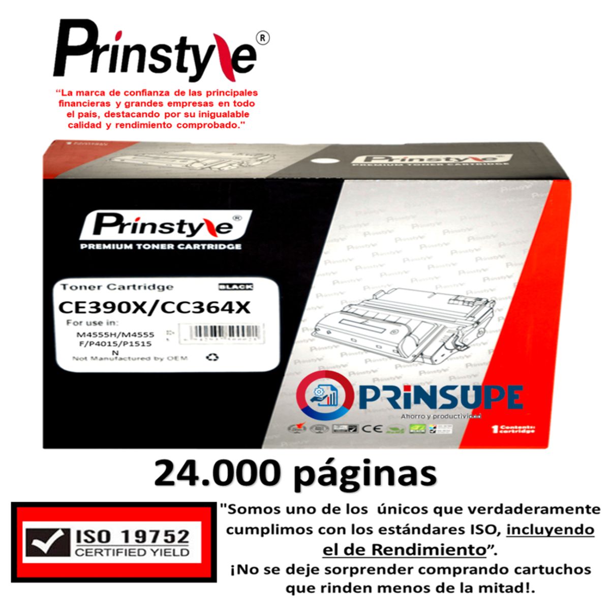 PRINSTYLE - TONER PRINSTYLE 64X CC364X 24.000 PÁG. ISO  RENDIMIENTO 19752