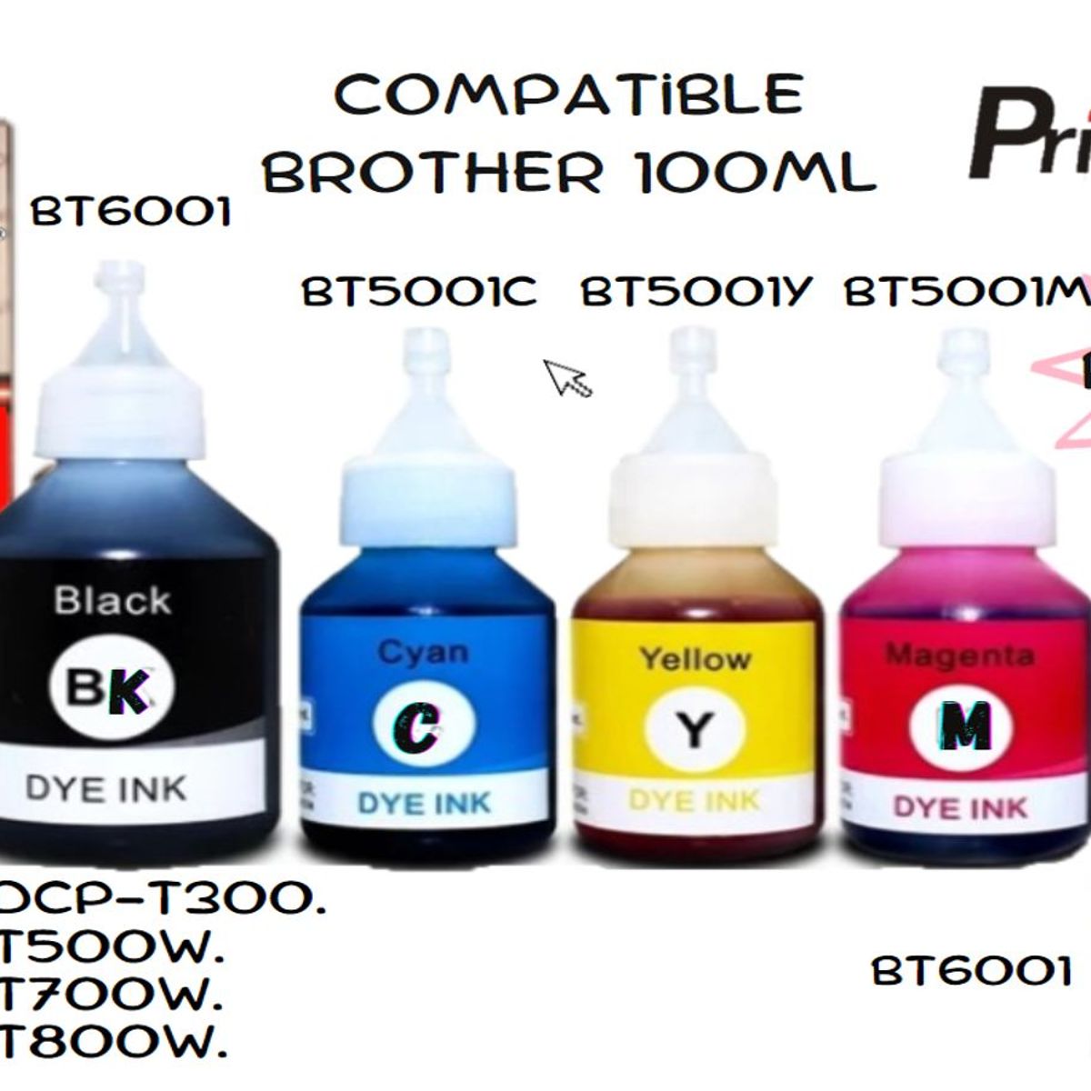 GENERICO - PACK DE TINTAS BROTHER COMPATIBLES BT6001- BT5001 + 1 TINTA NEGRA