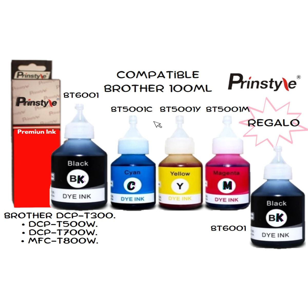 GENERICO - PACK DE TINTAS BROTHER COMPATIBLES BT6001- BT5001 + 1 TINTA NEGRA