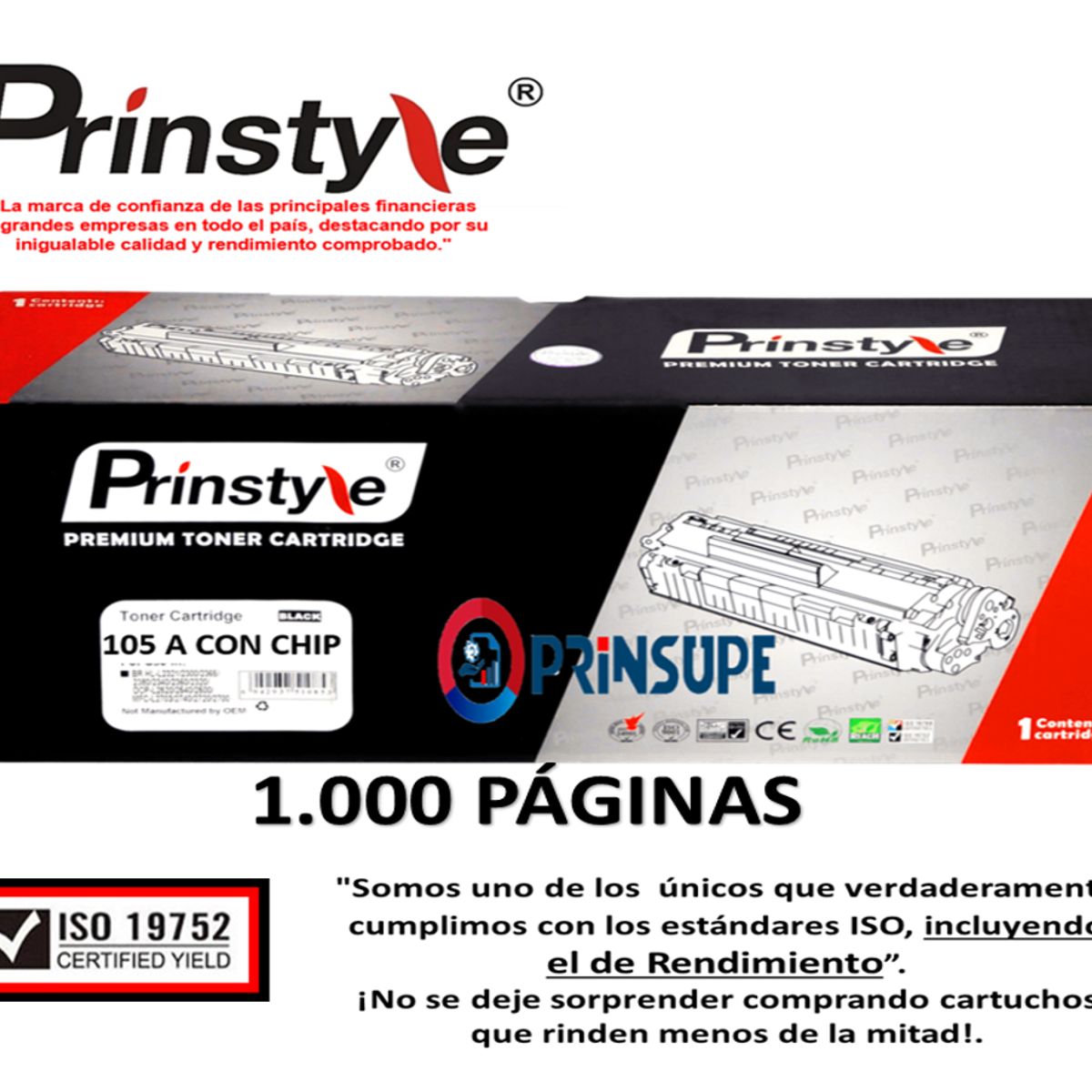 PRINSTYLE - TONER DE 1.000 PÁG PRINSTYLE 107A  W1107A  CON CHIP -ISO 19752-