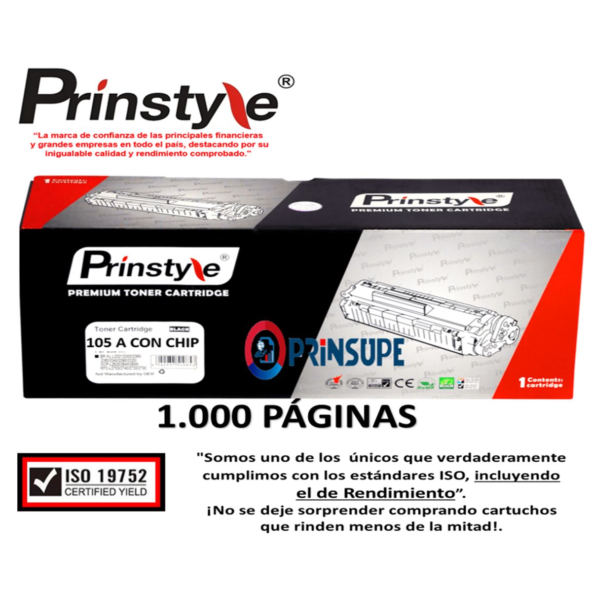 PRINSTYLE - TONER DE 1.000 PÁG PRINSTYLE 107A  W1107A  CON CHIP -ISO 19752-