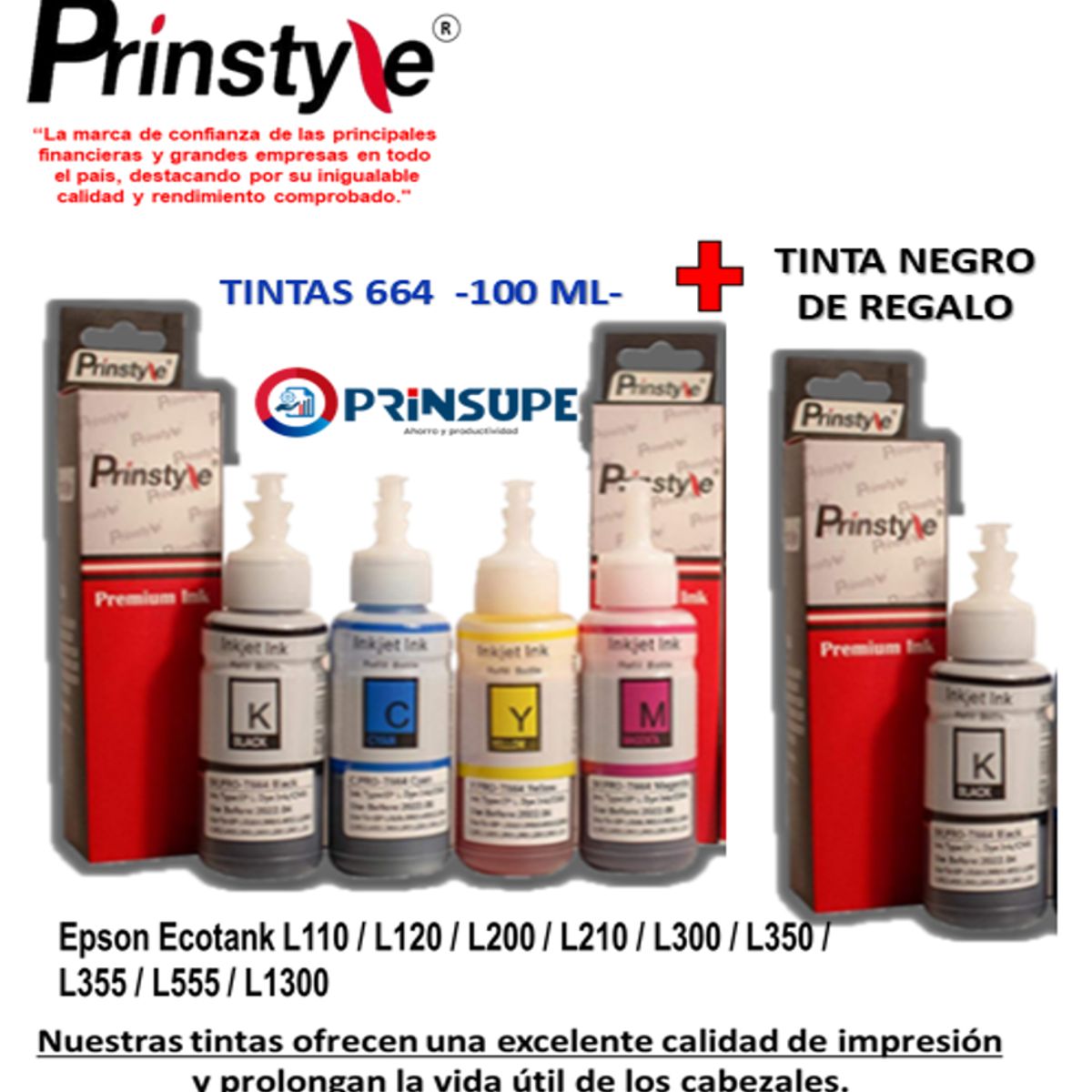 PRINSTYLE - PACK TINTAS PRINSTYLE COMPATIBLE EPSON 664 100ML  + 1 TINTA DE REGALO