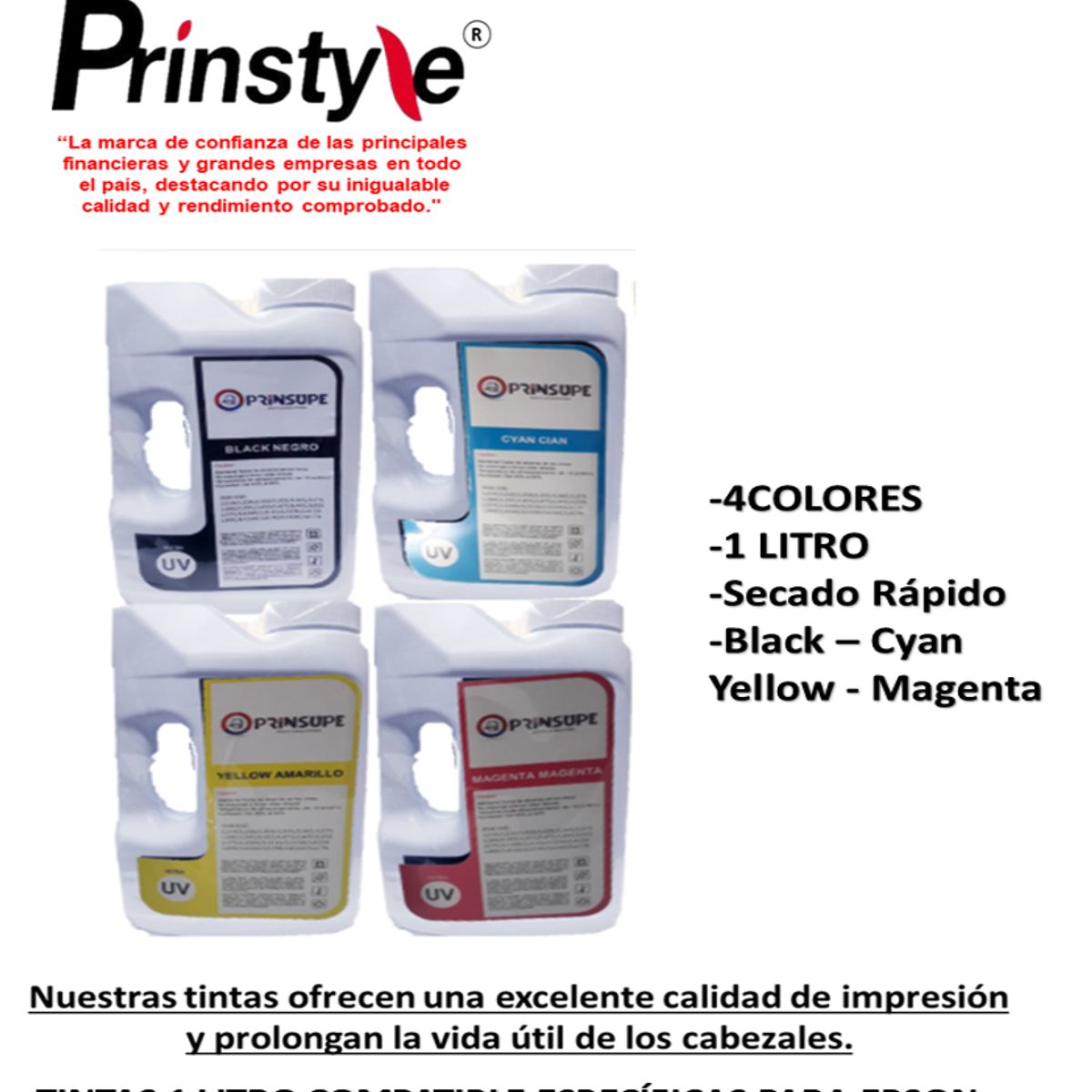 GENERICO - TINTA 1 LITRO 04 COLORES EPSON COMPATIBLE CALIDAD ULTRA UV
