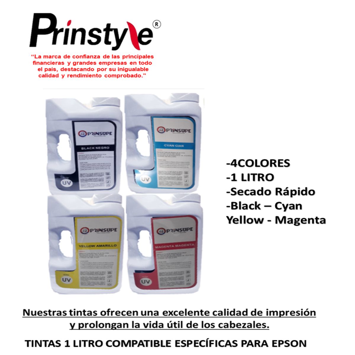 GENERICO - TINTA 1 LITRO 04 COLORES EPSON COMPATIBLE CALIDAD ULTRA UV