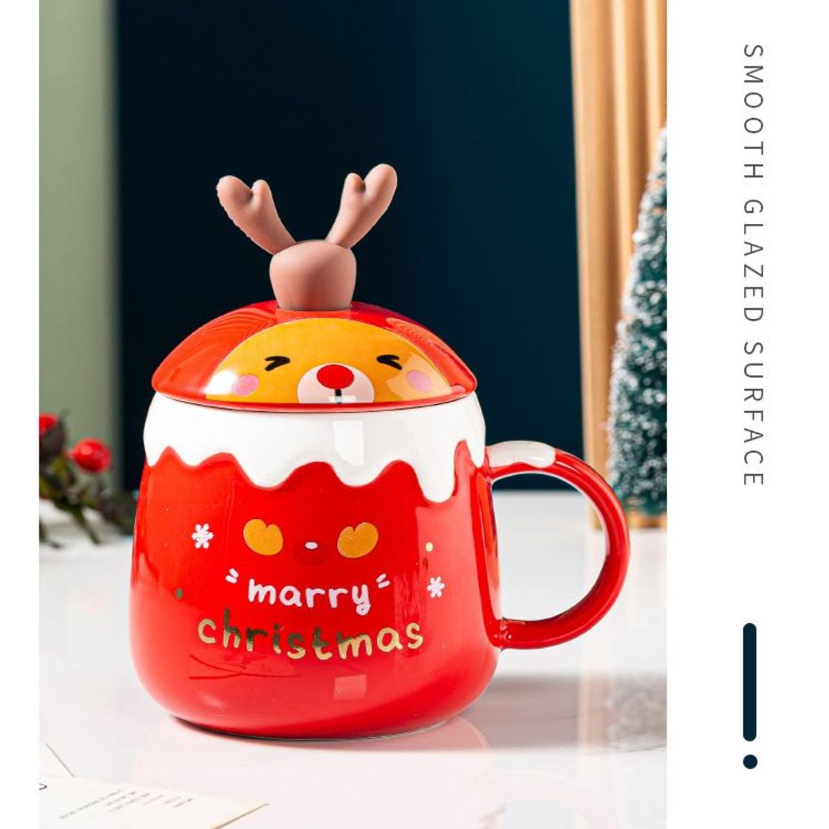 INSPIRA - Taza mug cerámica con tapa decoración navideña regalo Año Nuevo