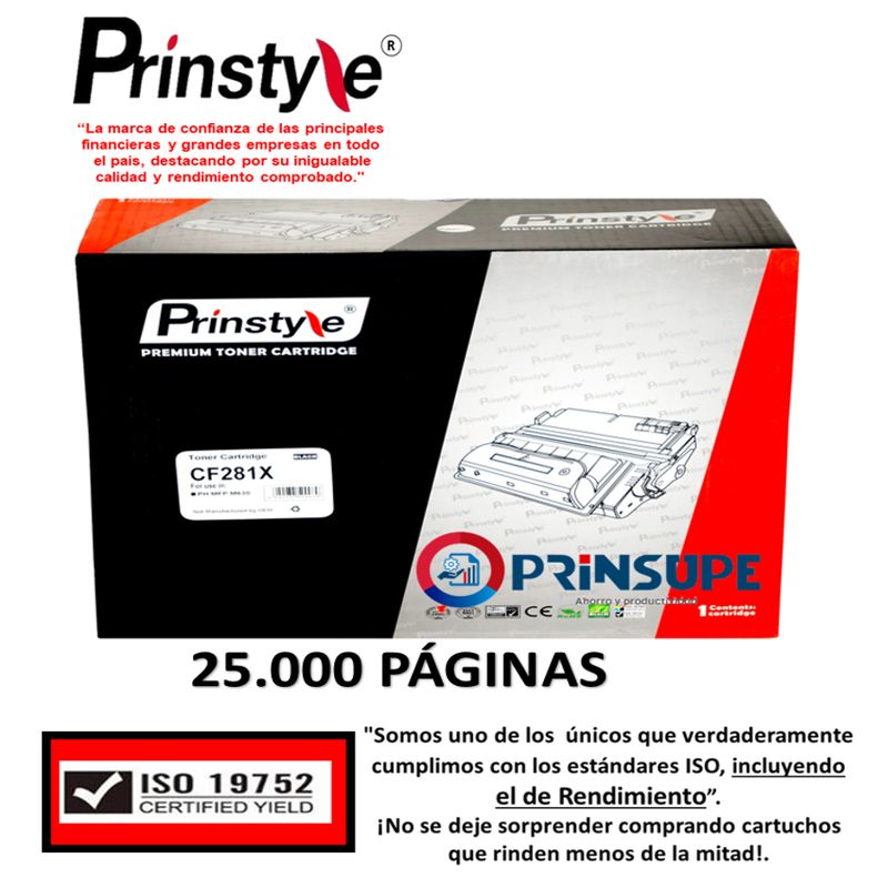 PRINSTYLE - TONER PRINSTYLE 81X CF281X 25.000 PÁG. ISO  RENDIMIENTO 19752
