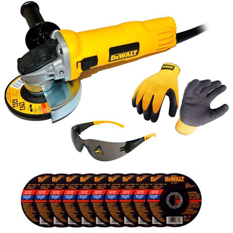 DEWALT - Amoladora dewalt dwe4020si 800w + guantes lentes + 10 discos