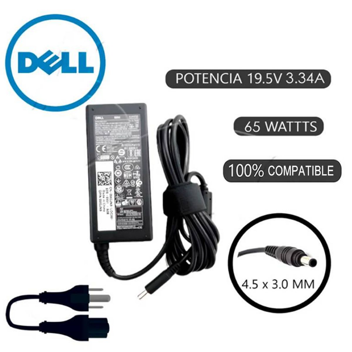 DELL - CARGADOR GENERICO DELL 19.5V 3.34A - 4.5 x 3.0mm 65W