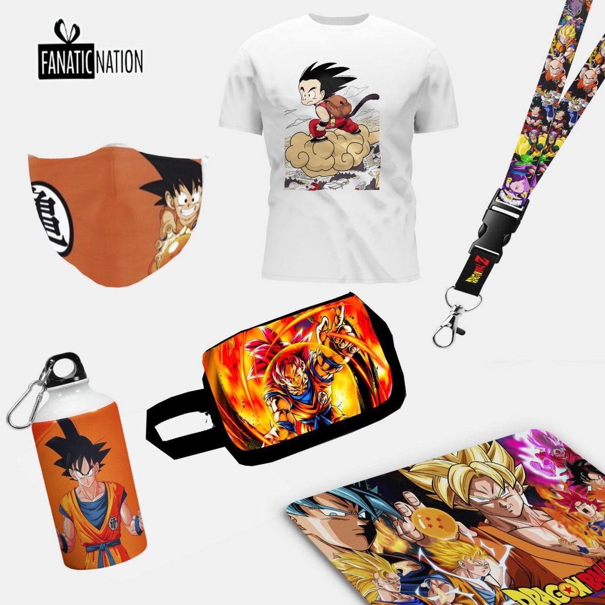 GENERICO - Pack Dragon Ball tomatodo polo lanyard mouse pad cartuchera mascarilla.