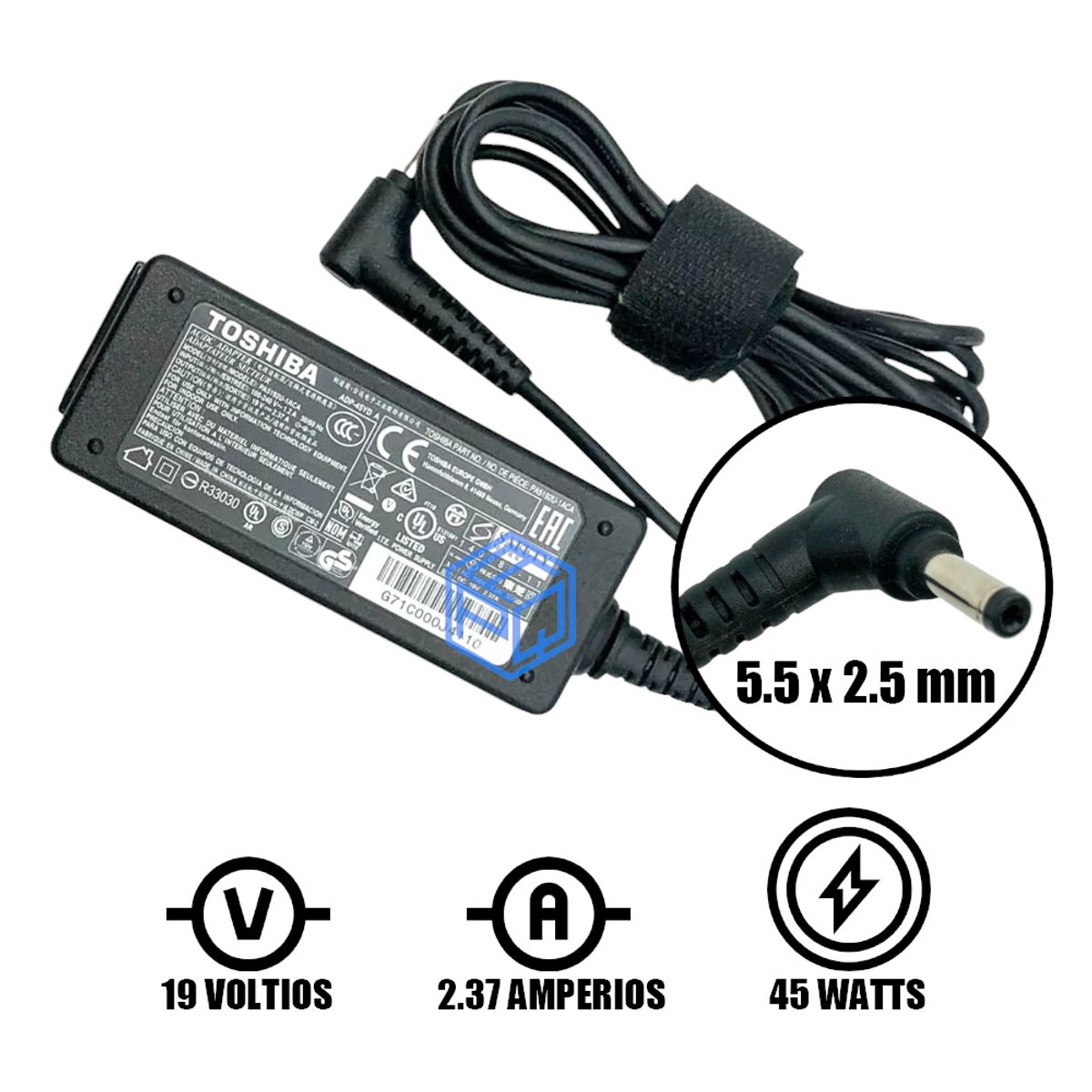 TOSHIBA - CARGADOR GENERICO TOSHIBA 19V 2.37A - 5.5 x 2.5mm 45w