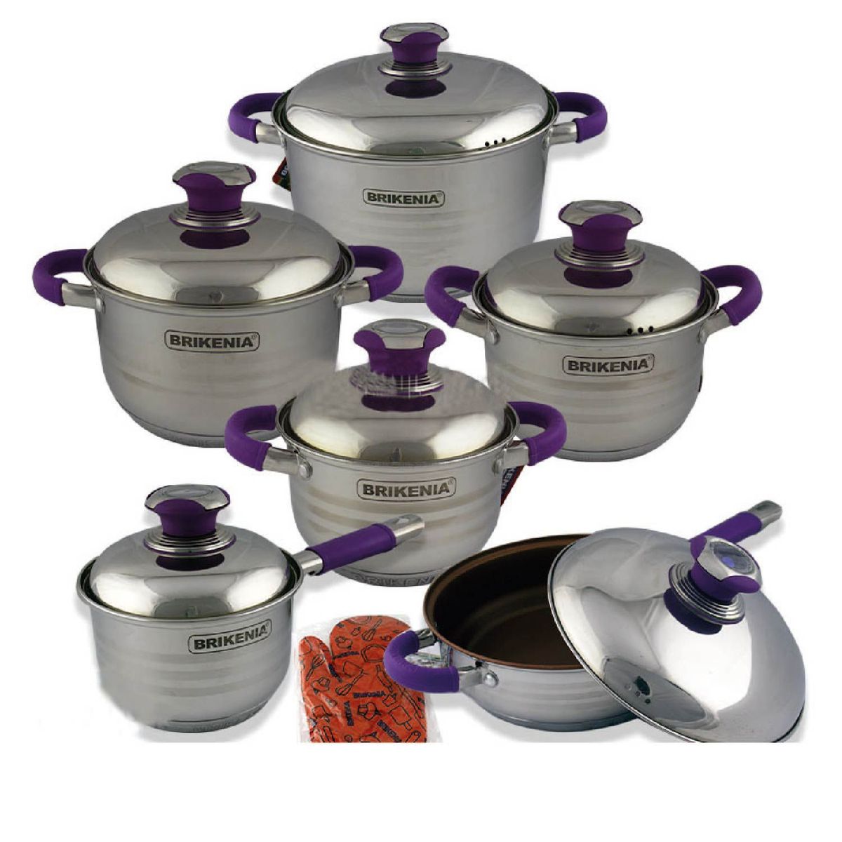 GENERICO - Juego de Ollas  de Acero Inoxidable  de 12 piezas Brikenia
