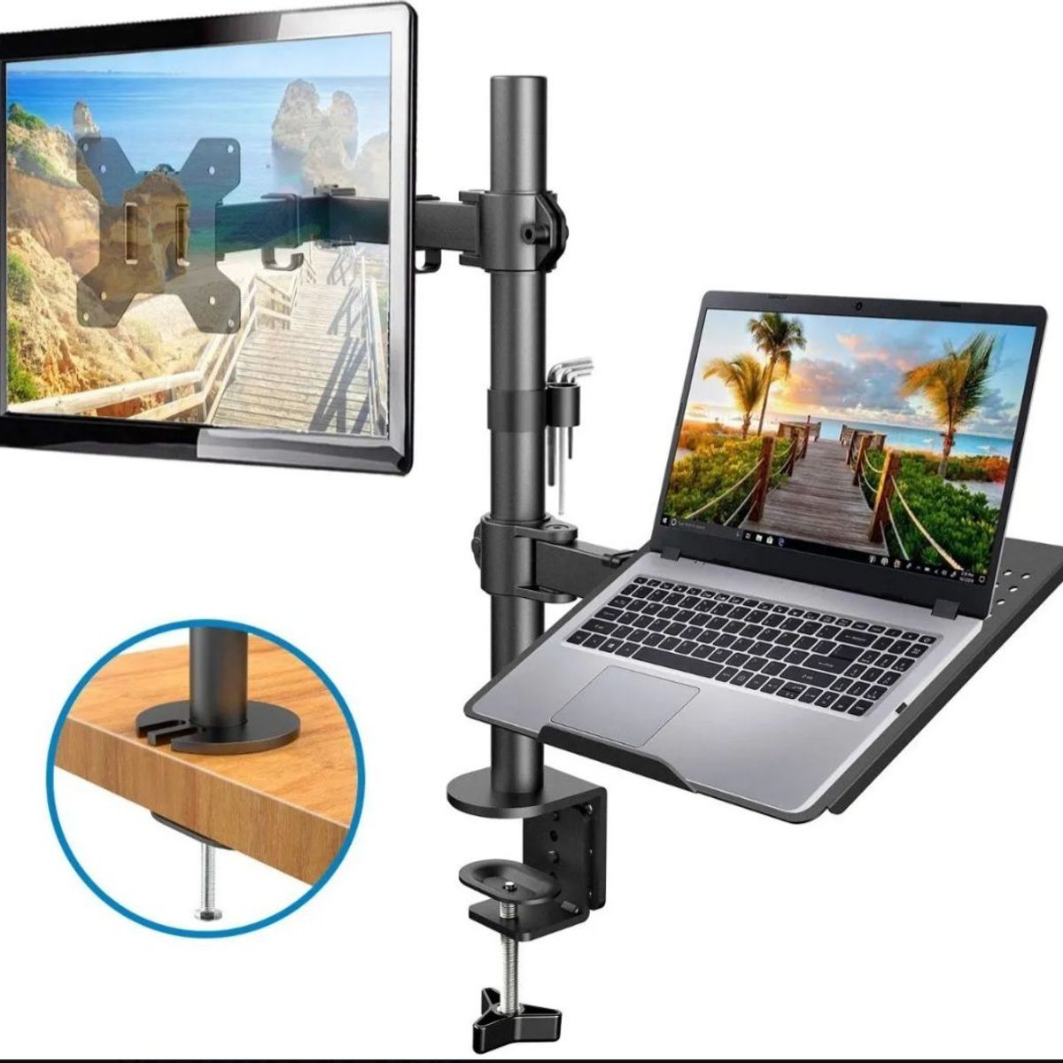 GENERICO - RACK PARA MONITOR Y LAPTOP PARA ESCRITORIO O MESA NEGRO