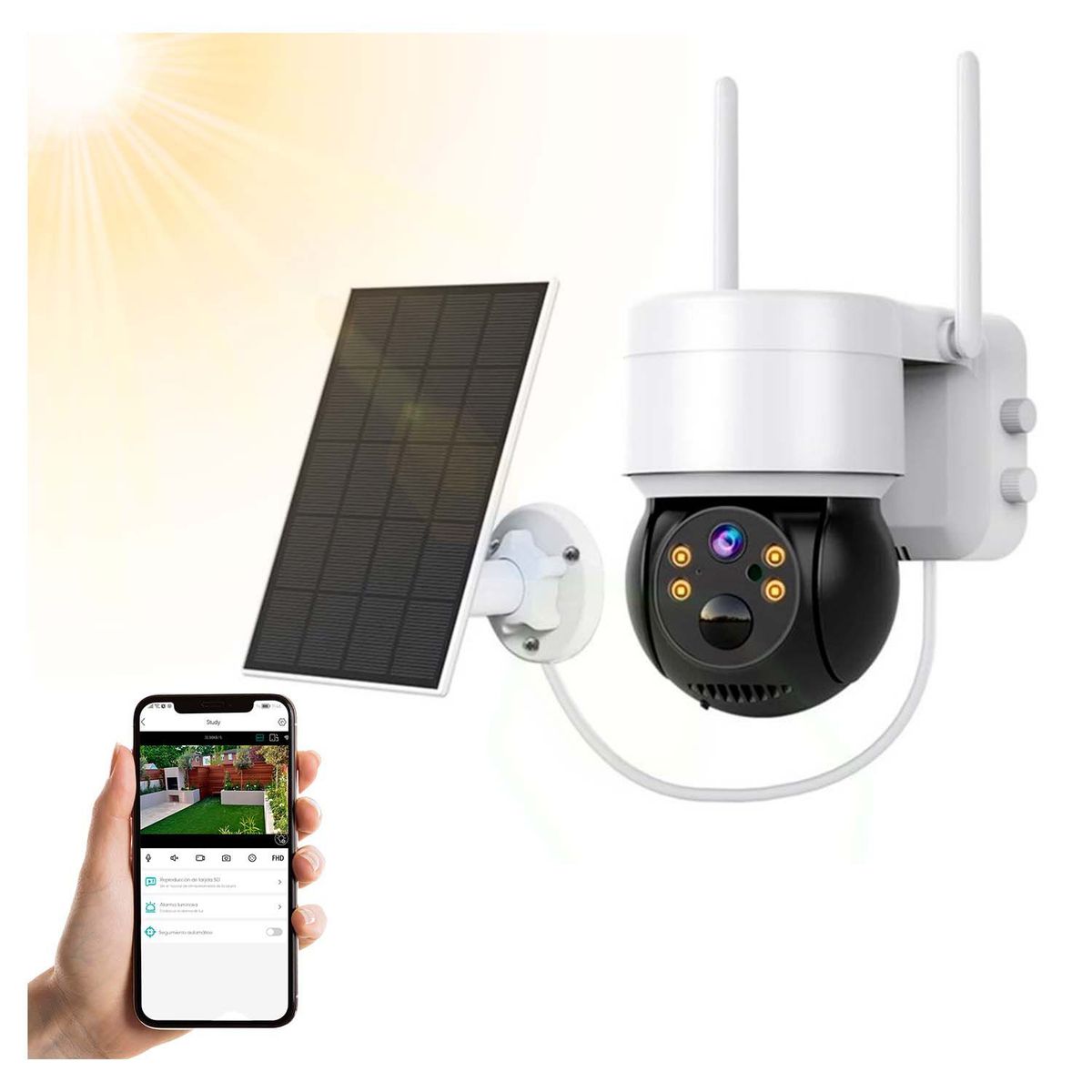BUYPAL - Camara IP Solar Recargable Impermeable Wifi Full HD Exterior