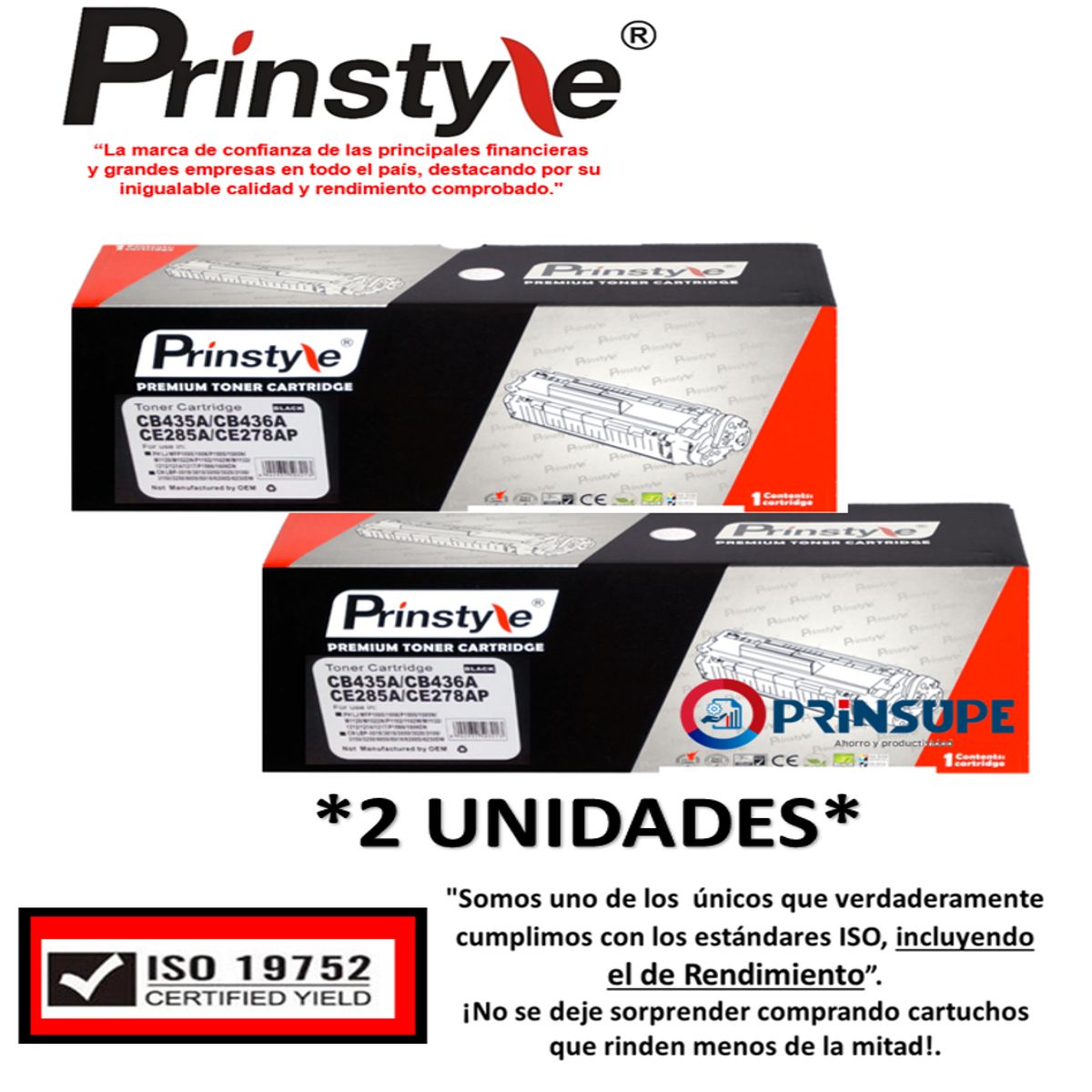 GENERICO - TONER PRINSTYLE 85A 35A 36A CE285A **2 UNIDADES** ISO  19752