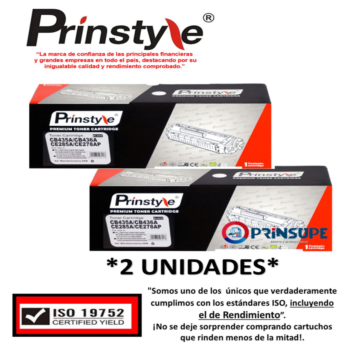 GENERICO - TONER PRINSTYLE 85A 35A 36A CE285A **2 UNIDADES** ISO  19752