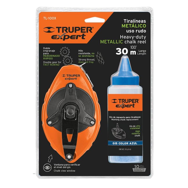 TRUPER - Tiralíneas metalico 30m/100 pies con gis truper tl-100x 18579