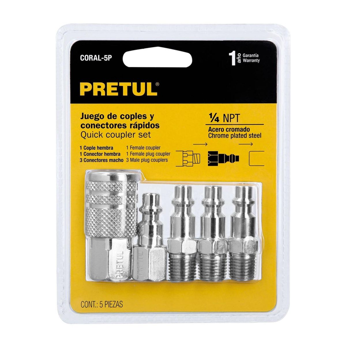 PRETUL - Juego de 1 acople y 4 conectores de 1/4"npt - 27021 pretul
