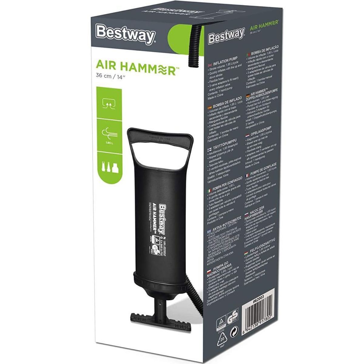 BESTWAY - Inflador manual Negro con entradas intercámbiales - Bestway