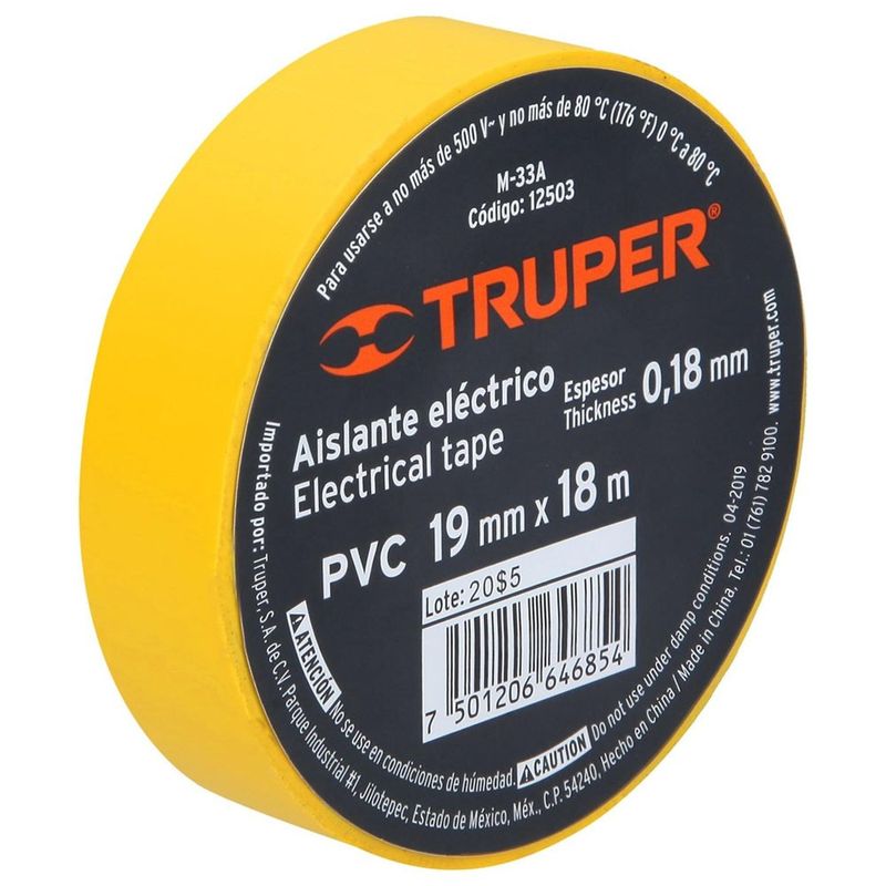 TRUPER - Cinta aislante amarilla 19 mm x 18 m truper 12503
