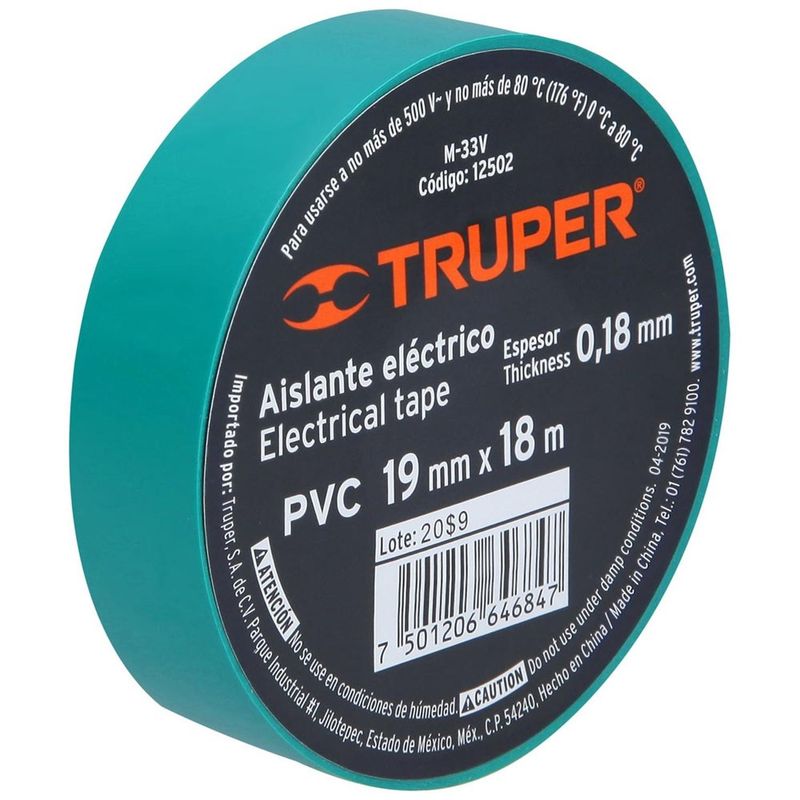 TRUPER - Cinta aislante verde 19 mm x 18 m truper 12502