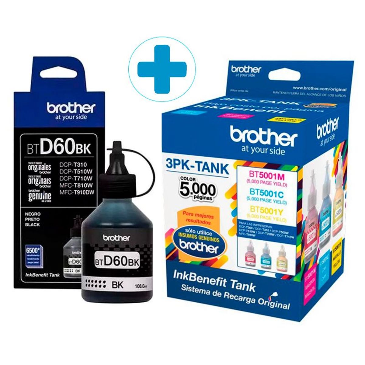 BROTHER - Pack 4 Tintas TD-60BK + PACK 3 TINTAS BROTHER